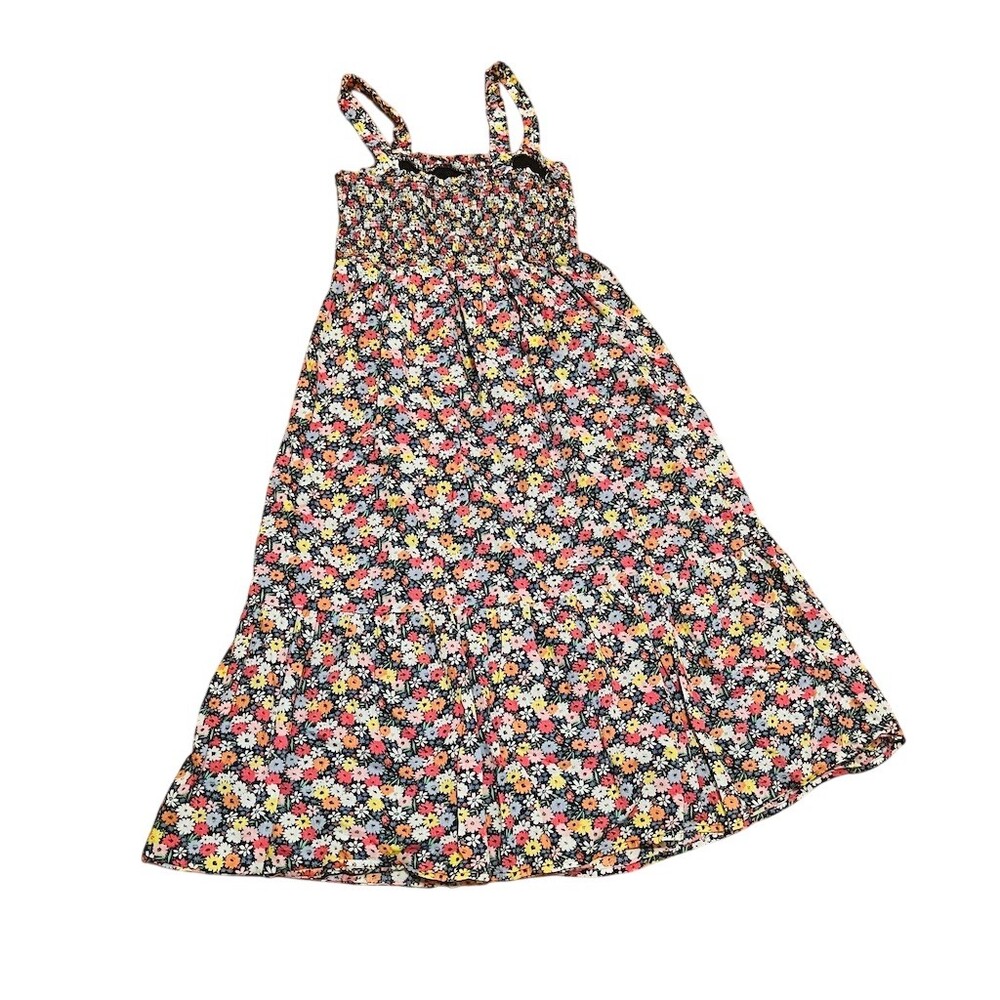 GAP Dress Womens M Black Multi Floral Smocked Midi Tie Strap Sundress